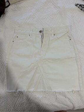 Denim&Co Cream Raw-Hem Denim Mini Skirt